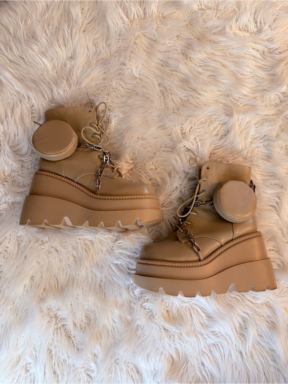 Cape Robbin Tan Platform Combat Boots with Coin Pouch